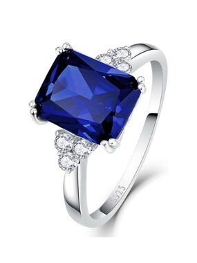 Genuine 925 Sterling Silver Blue Sapphire Cocktail Ring September Birthstone